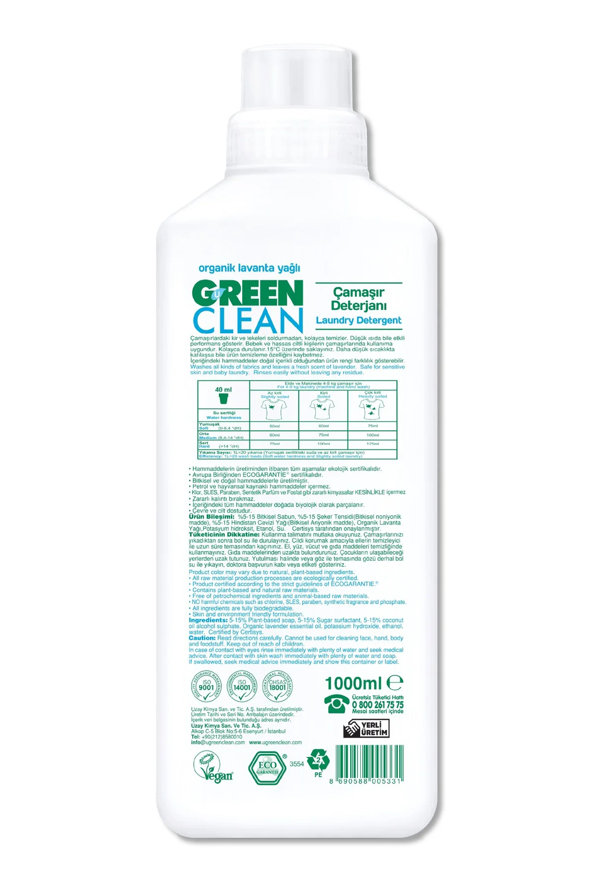 Bitkisel Çamaşır Deterjanı 1000 ml (20 Yıkama)