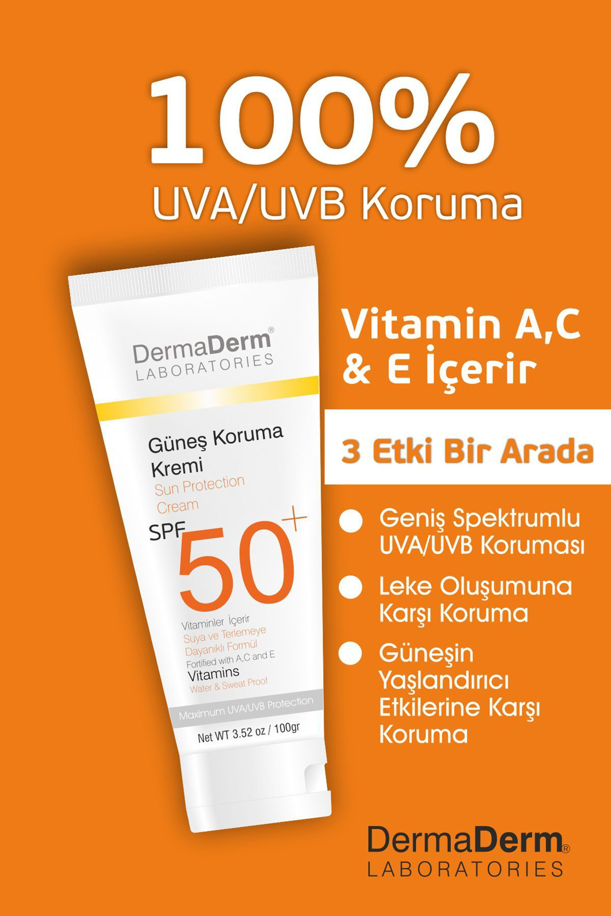 Dermaderm Bitkisel Güneş Kremi Spf 50 Faktör 100 Gr