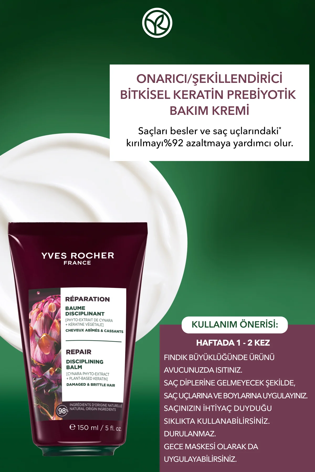 Bitkisel Keratin Bakım Kremi - Tüm Saçlar/Onarıcı / Şekillendiric