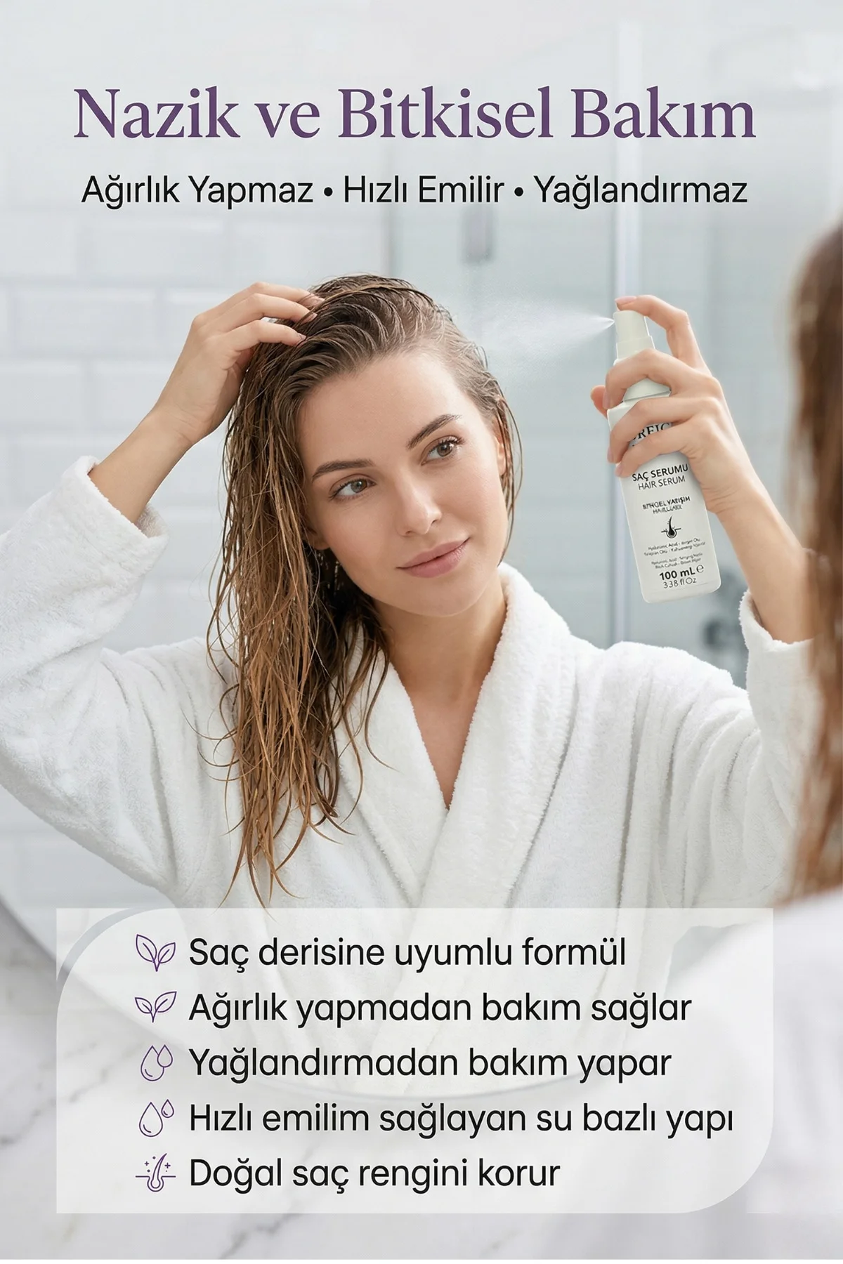 Bitkisel Saç Serumu 100 ml, Saç Kaybını Önleyici ve Güçlendirici 