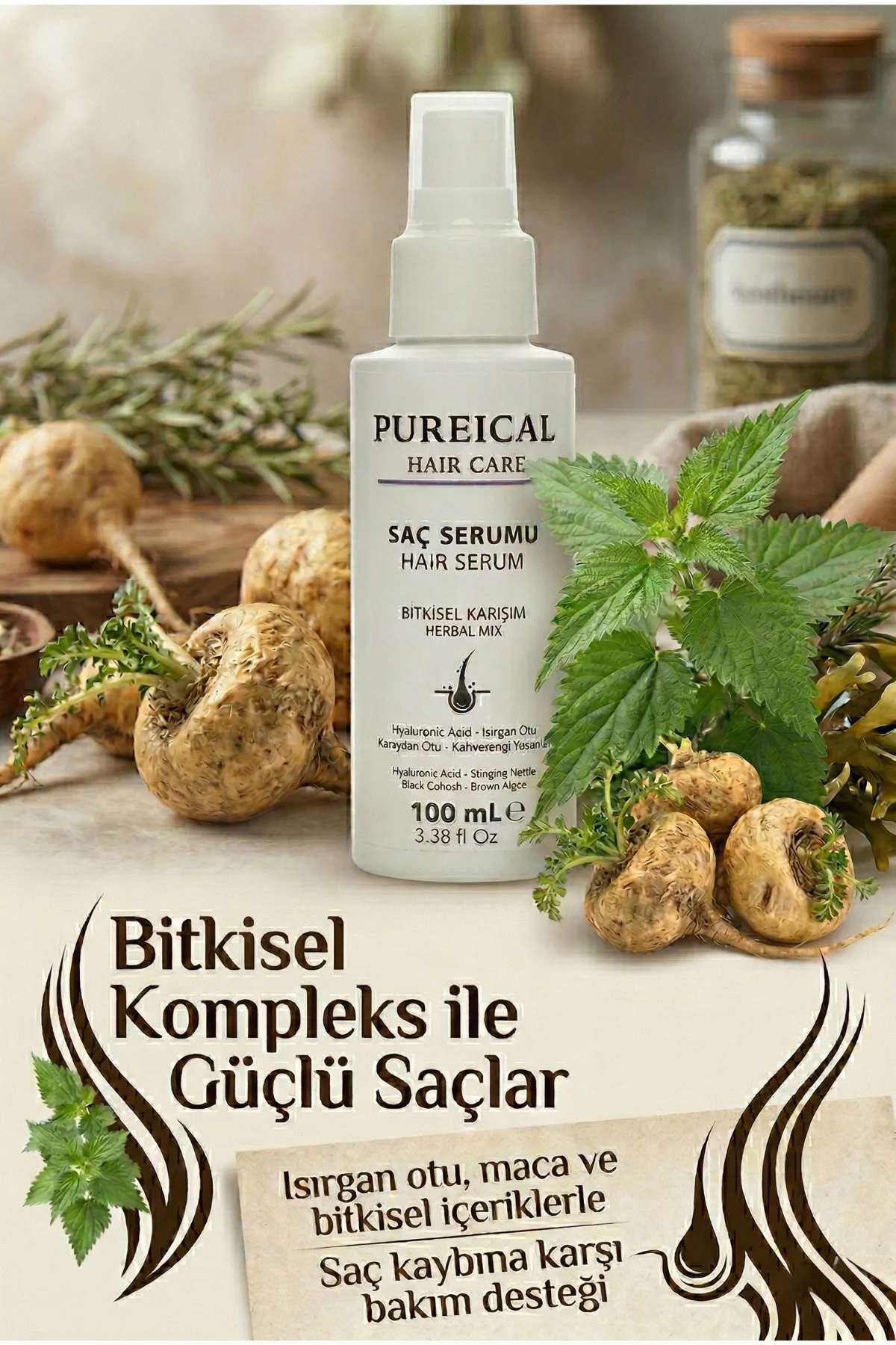 Bitkisel Saç Serumu 100 ml, Saç Kaybını Önleyici ve Güçlendirici 