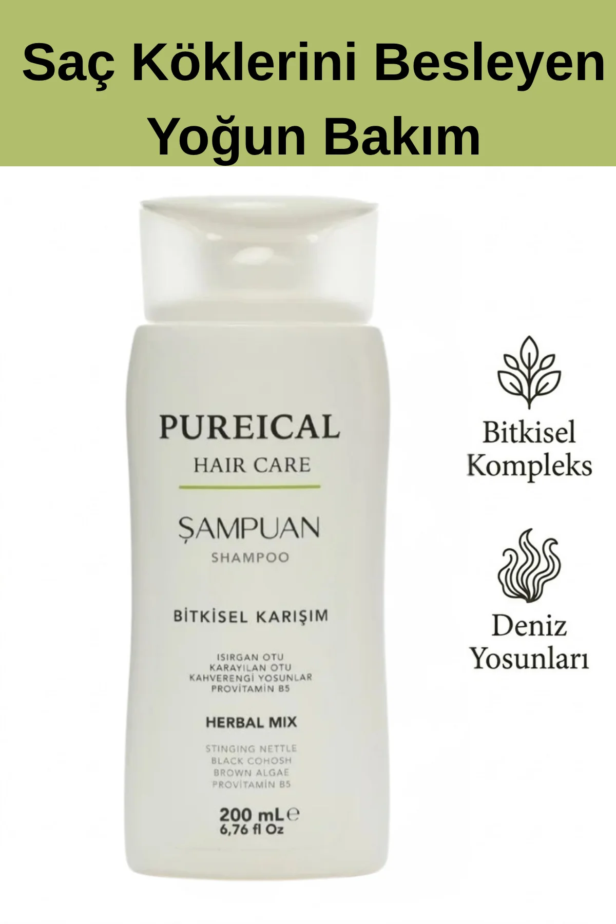 Bitkisel Şampuan 200 ml, Saç Kaybını Önleyici ve güçlendirici Bak