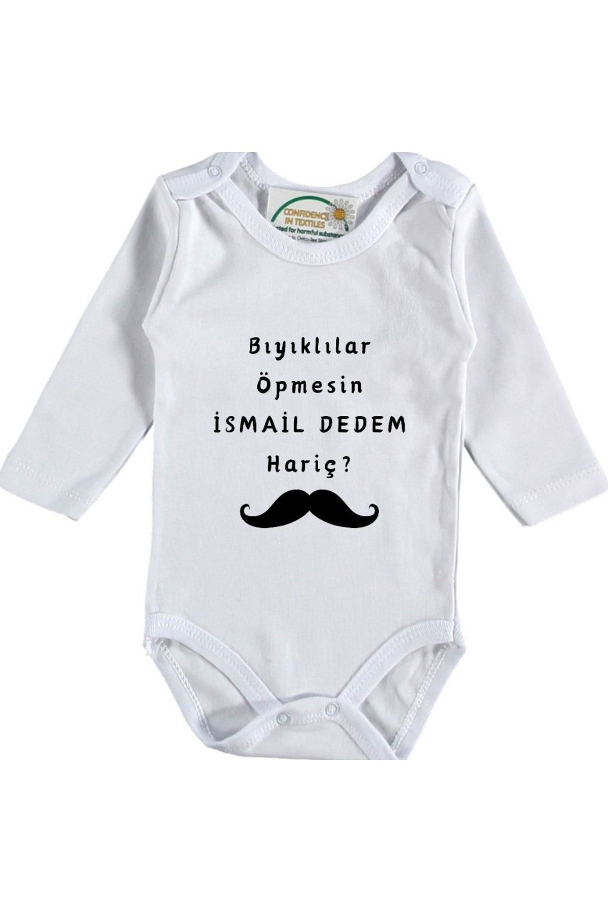 Bıyıklılar Öpmesin Dedem Hariç Yazılı Kişiye Özel Bebek Zıbın