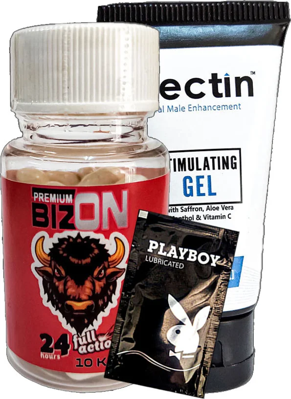 Bizon Full Action Erkek Kapsülü 10lu + Erectin Krem ve Lubricated — Güç ve Dayanıklılık Paketi