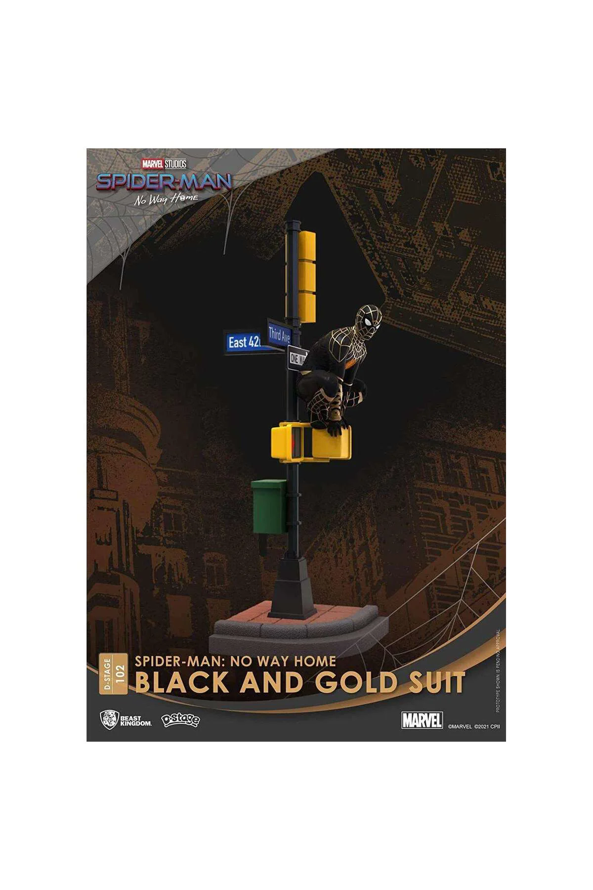 BKD: MARVEL- SPIDER-MAN NO WAY HOME SPIDER-MAN (BLACK & GOLD SUIT) (DIORAMA STAGE)