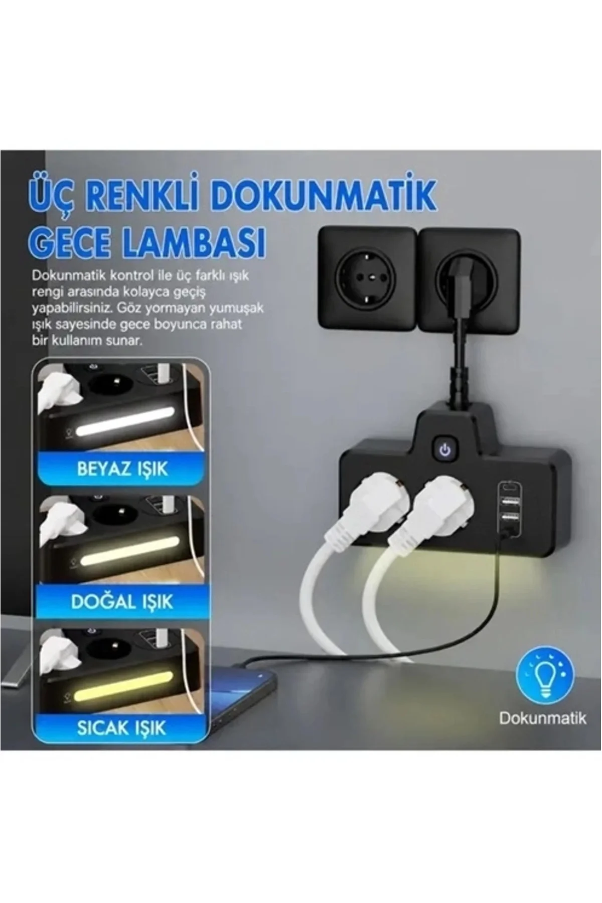 Bkl-502 Akım Korumalı 2Li Priz 2 Usb Ve 2 Type-C Çıkış 4000W Hızlı Şarj Duvar Tipi Dokunmatik Led Ay Bkl-502 Akım Korumalı 2Li Priz 2 Usb Ve 2 Type-C Çıkış 4000W Hızlı Şarj Duvar Tipi Dokunmatik Led Ay - Görsel 2