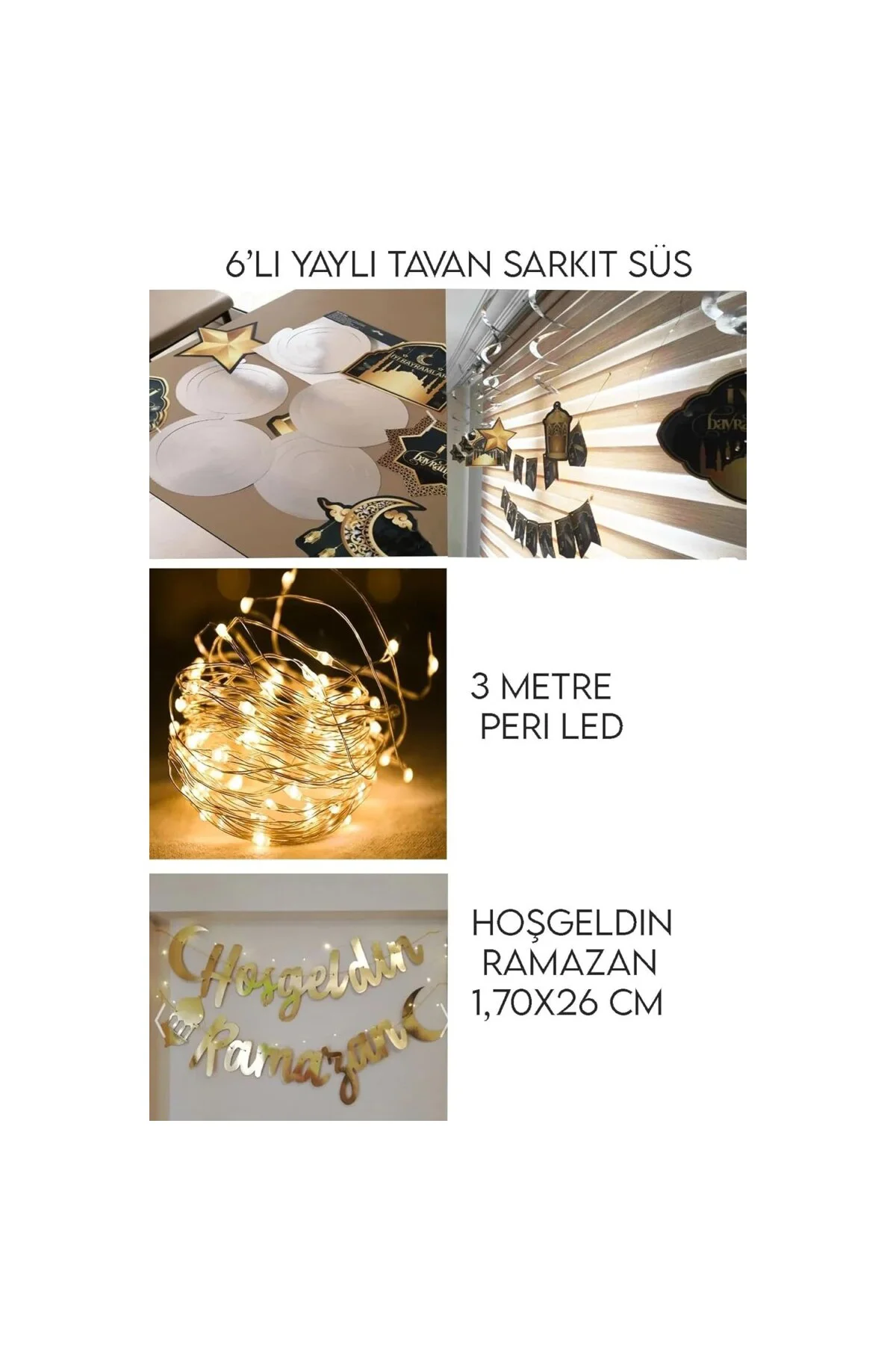 Bkmc Ledli Hoşgeldin Ramazan Gold Banner Yazı Iyi Bayramlar 6'lı Tavan Süs Ramazan Oda Süsleme