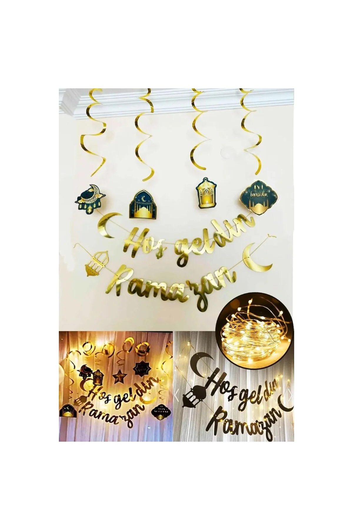 Bkmc Ledli Hoşgeldin Ramazan Gold Banner Yazı Iyi Bayramlar 6'lı Tavan Süs Ramazan Oda Süsleme