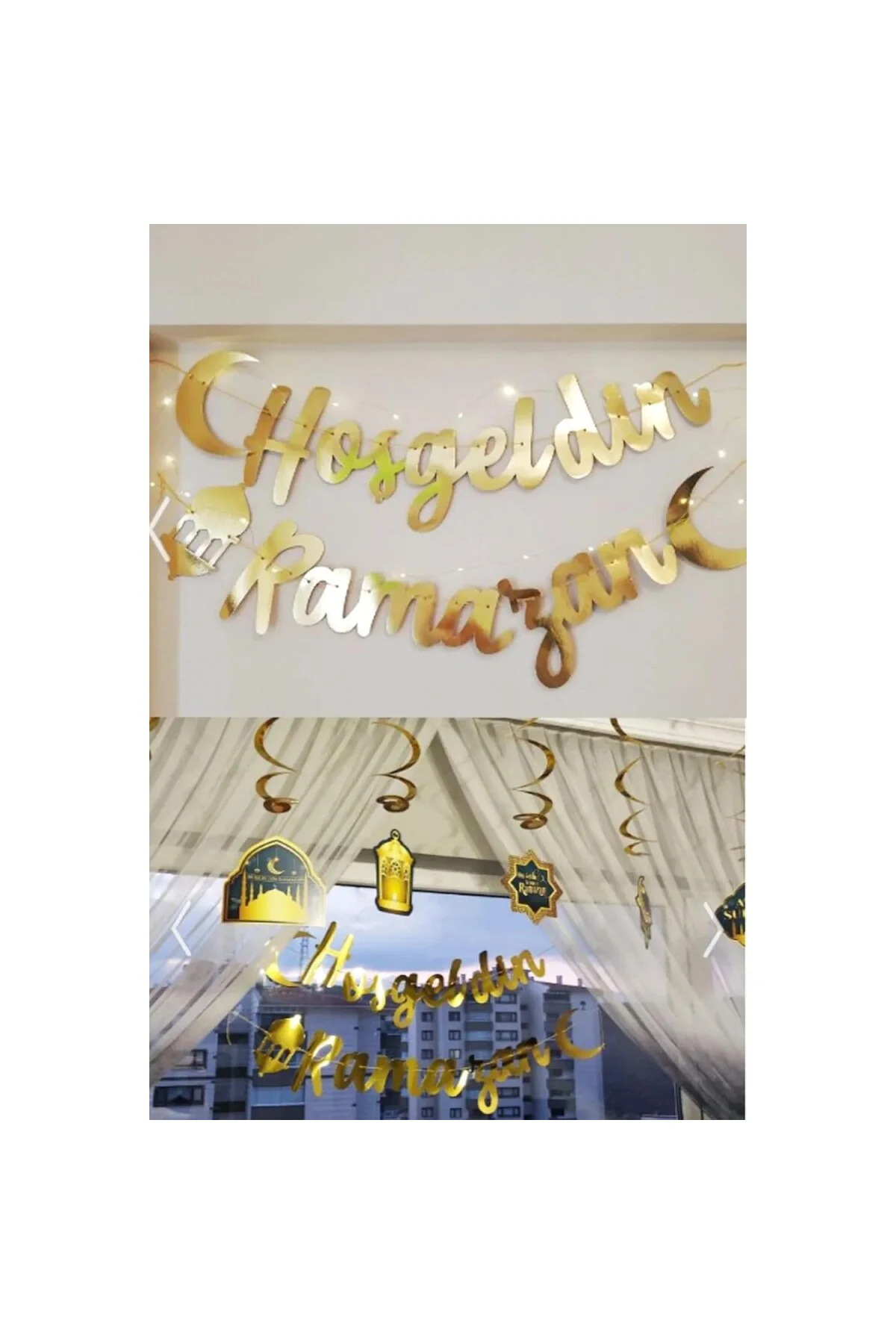 Bkmc Ledli Hoşgeldin Ramazan Gold Banner Yazı Iyi Bayramlar 6'lı Tavan Süs Ramazan Oda Süsleme