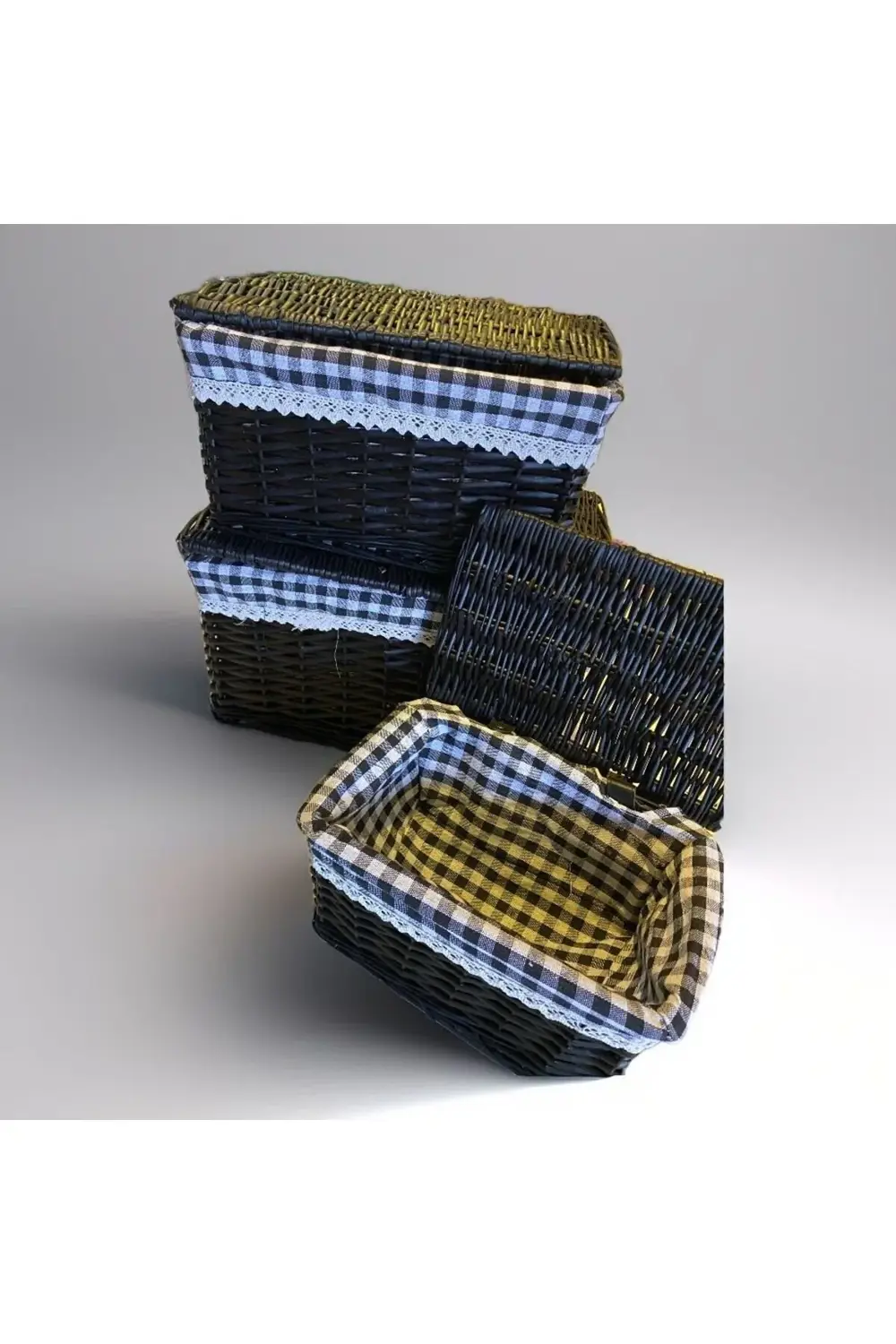 Black 3’Lü Set Kapaklı Sepet  Dikdörtgen