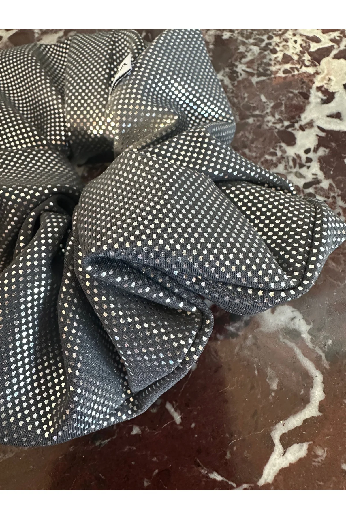Black and Silver Shiny Siyah üzeri Gümüş Parti Scrunchie Lastik Toka