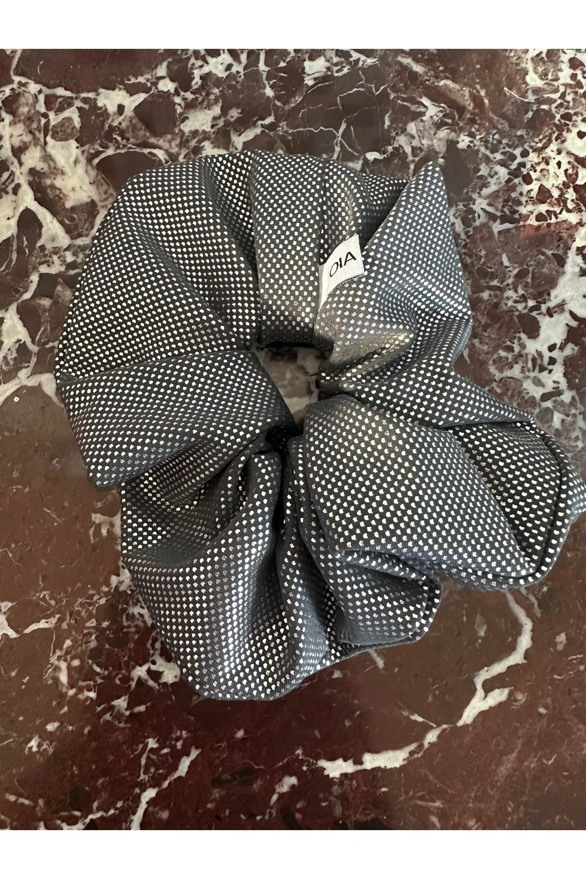 Black and Silver Shiny Siyah üzeri Gümüş Parti Scrunchie Lastik Toka