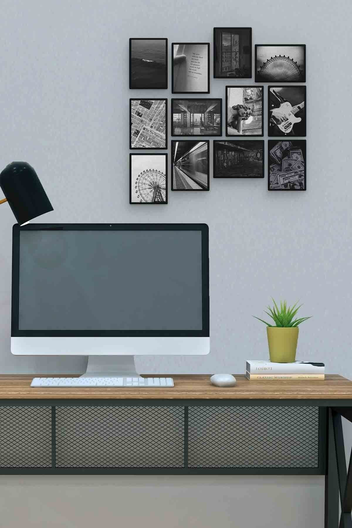 Black And White 12 Parça Mdf (ahşap) Tablo Ofis Boyu 