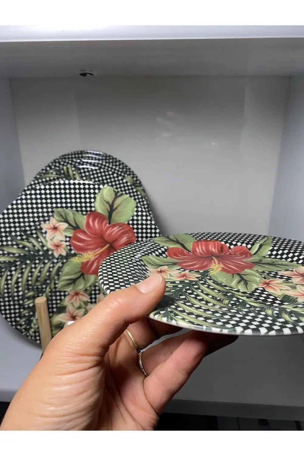 Black Flower Porselen Pasta Tabağı 6Lı