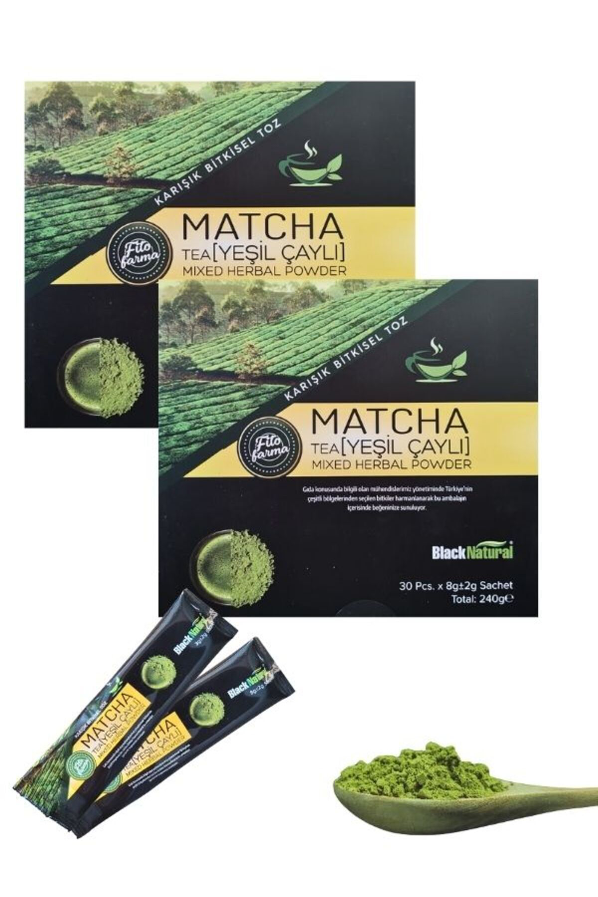 Black Natural Maça Karışık Toz Bitki Çayı 240 G 2 ADET Macha