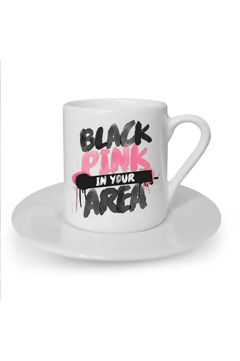 Black Pink Baskılı Beyaz Türk Kahvesi Fincanı