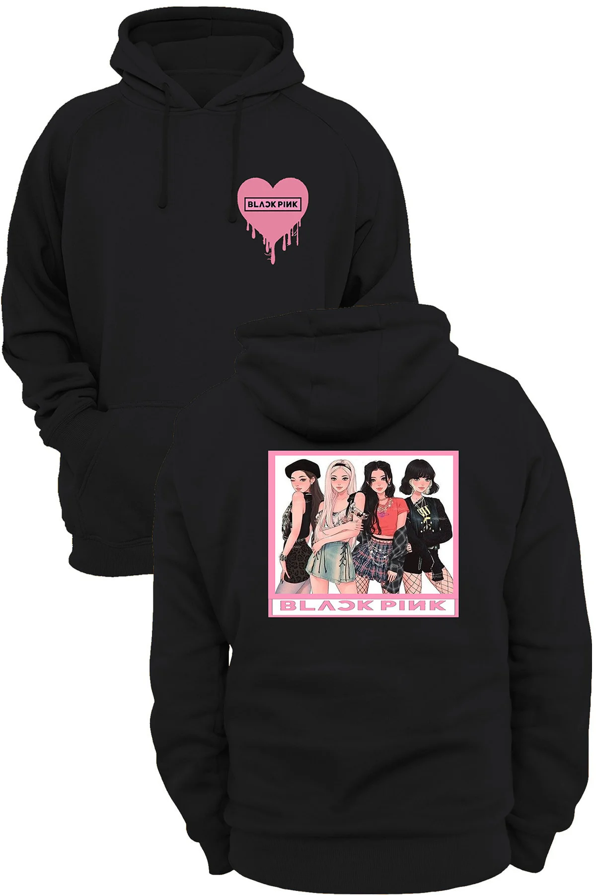 Blackpink Üyeleri Çift Baskılı Fermuarsız Kapüşonlu Sweatshirt Ho