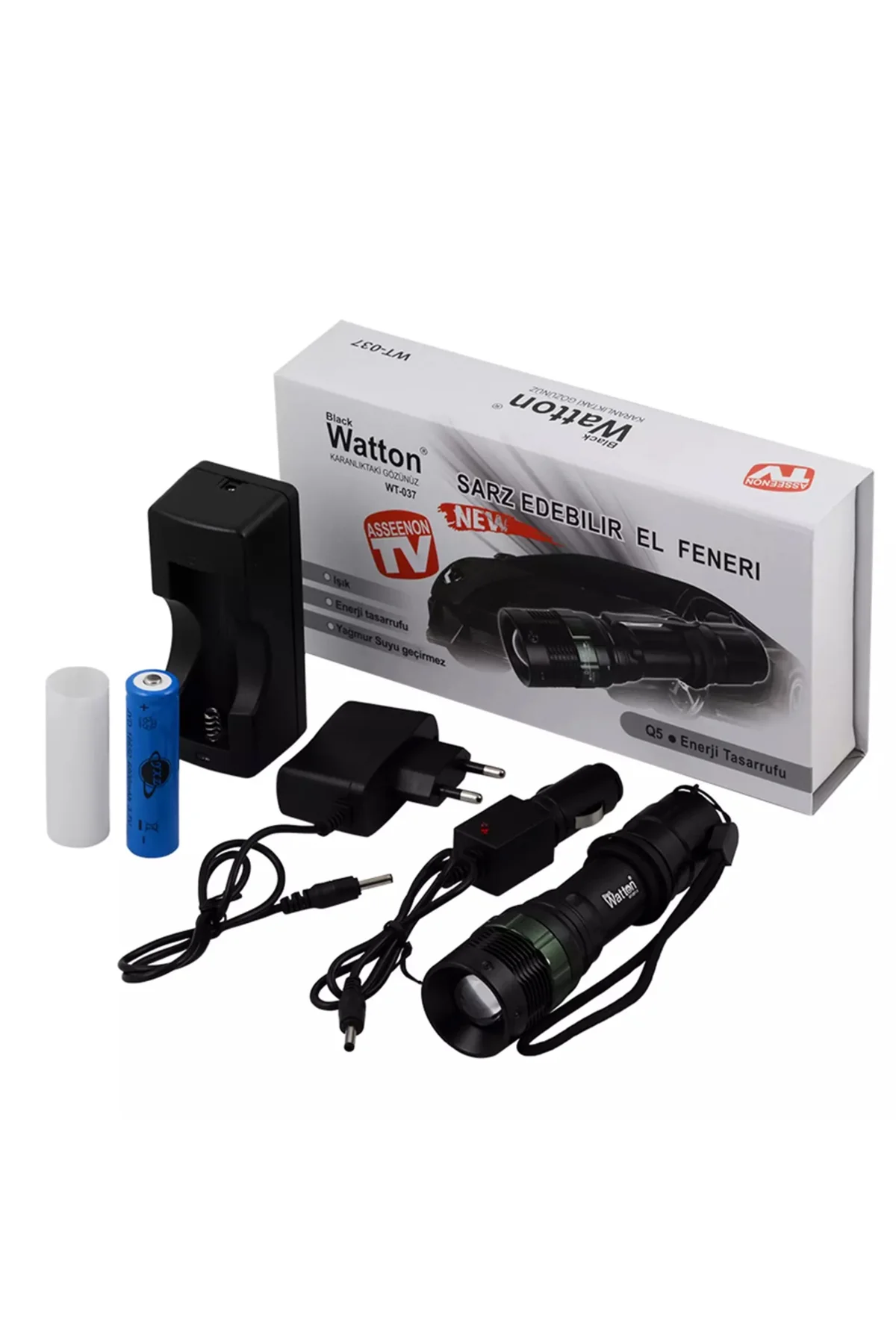 Blackwatton Wt-037-Şarjlı Zoomlu Acil Durum Feneri Siyah