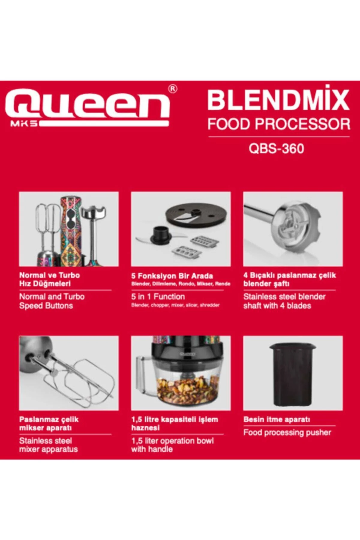 Blendmix Pro 5'li Blender Set - Siyah (qbs-360s)