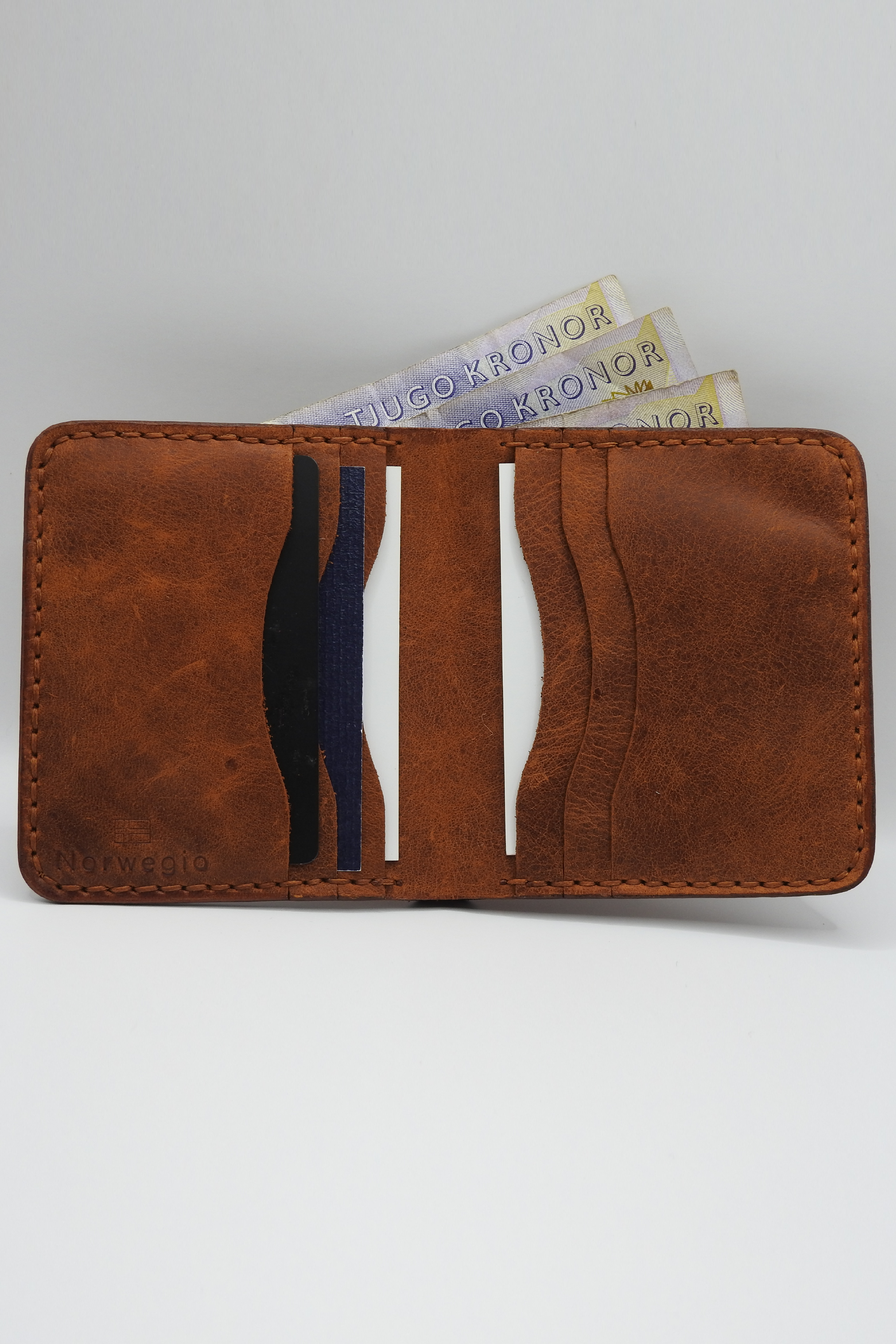Norwegia Bølgen - %100 Hakiki Deri El Yapımı Erkek Cüzdan - Taba (El Dikişi)