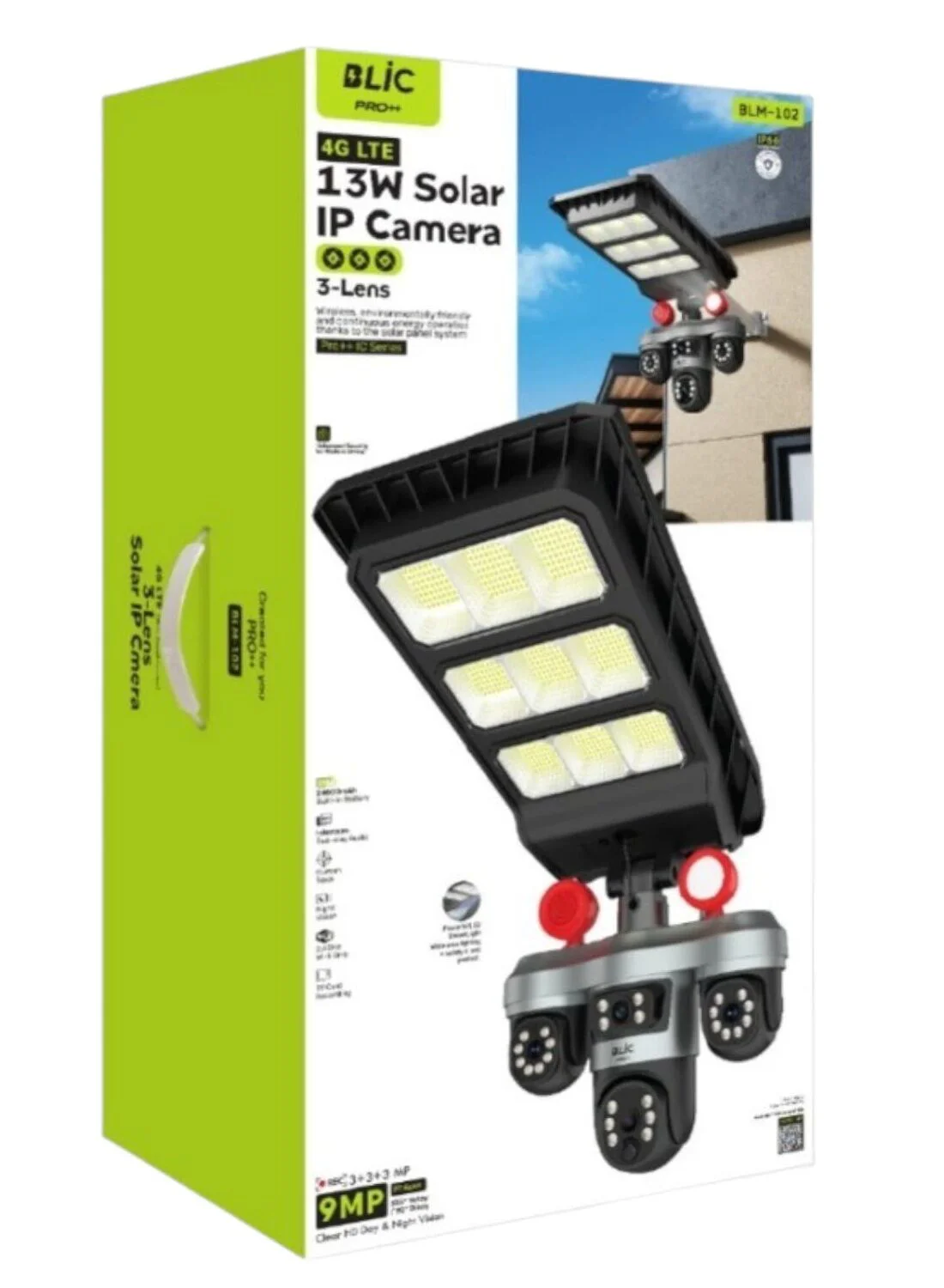 BLM-102   Blic 13W Solar Sarjlı Led Sokak Lambalı 3+3+3MP IP Kamera