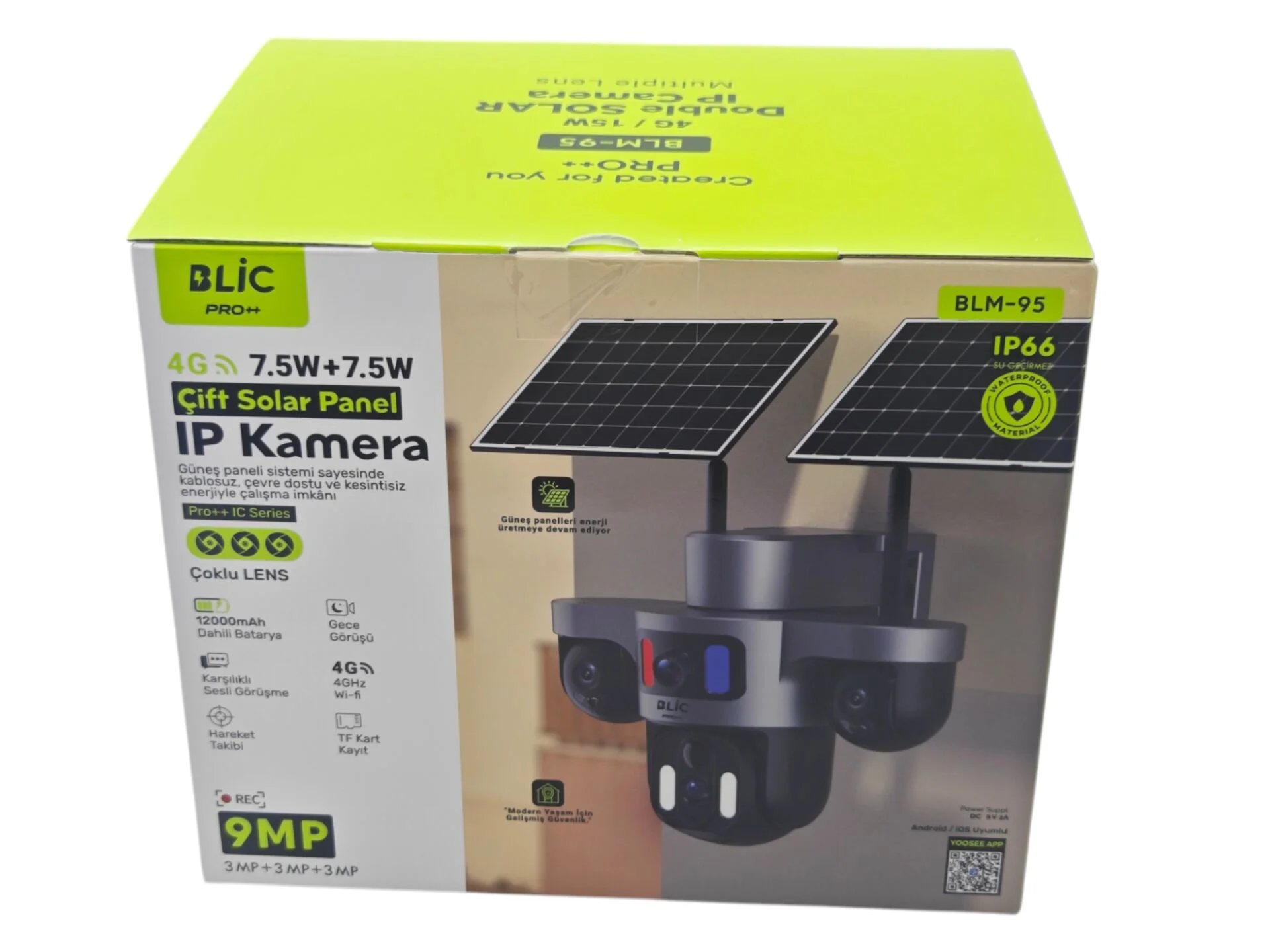 BLM-95   Blic 7.5W Çift Solar Sarjlı 3+3+3MP IP Kamera