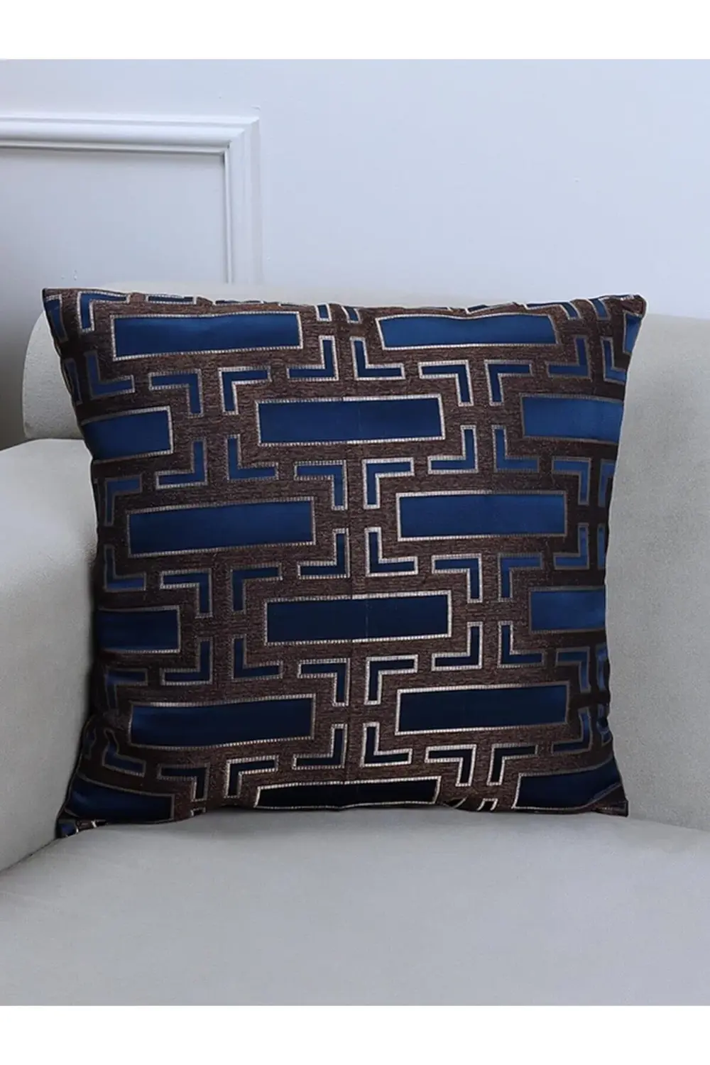 Blocks Lacivert 45x45cm Kare Desenli Kırlent Kılıfı