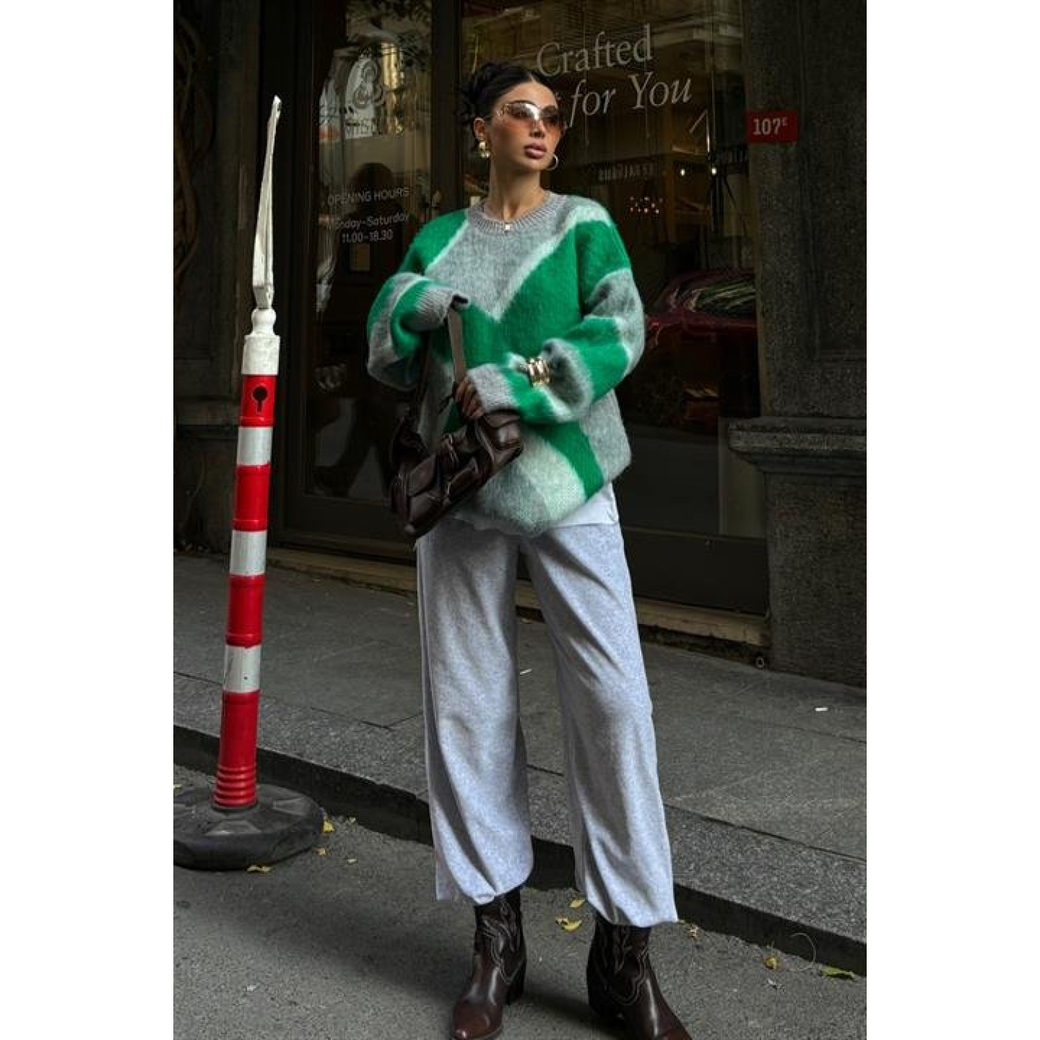 Blok Desen Neon Lucky Life Kadın Triko Kazak