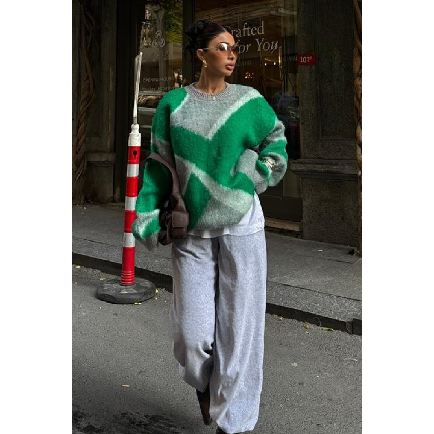 Blok Desen Neon Lucky Life Kadın Triko Kazak