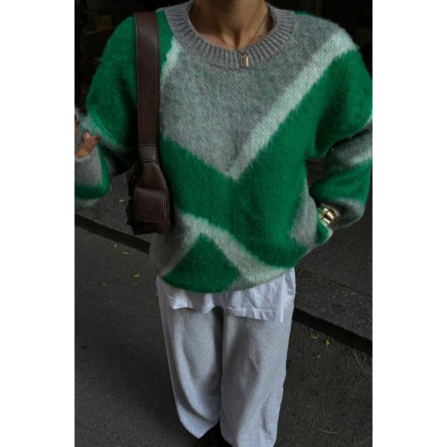 Blok Desen Neon Lucky Life Kadın Triko Kazak