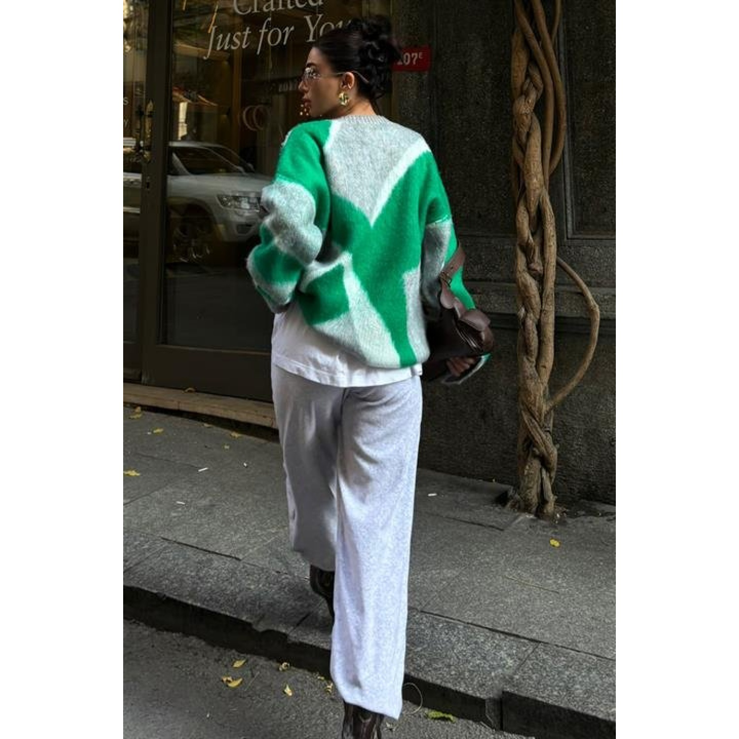 Blok Desen Neon Lucky Life Kadın Triko Kazak