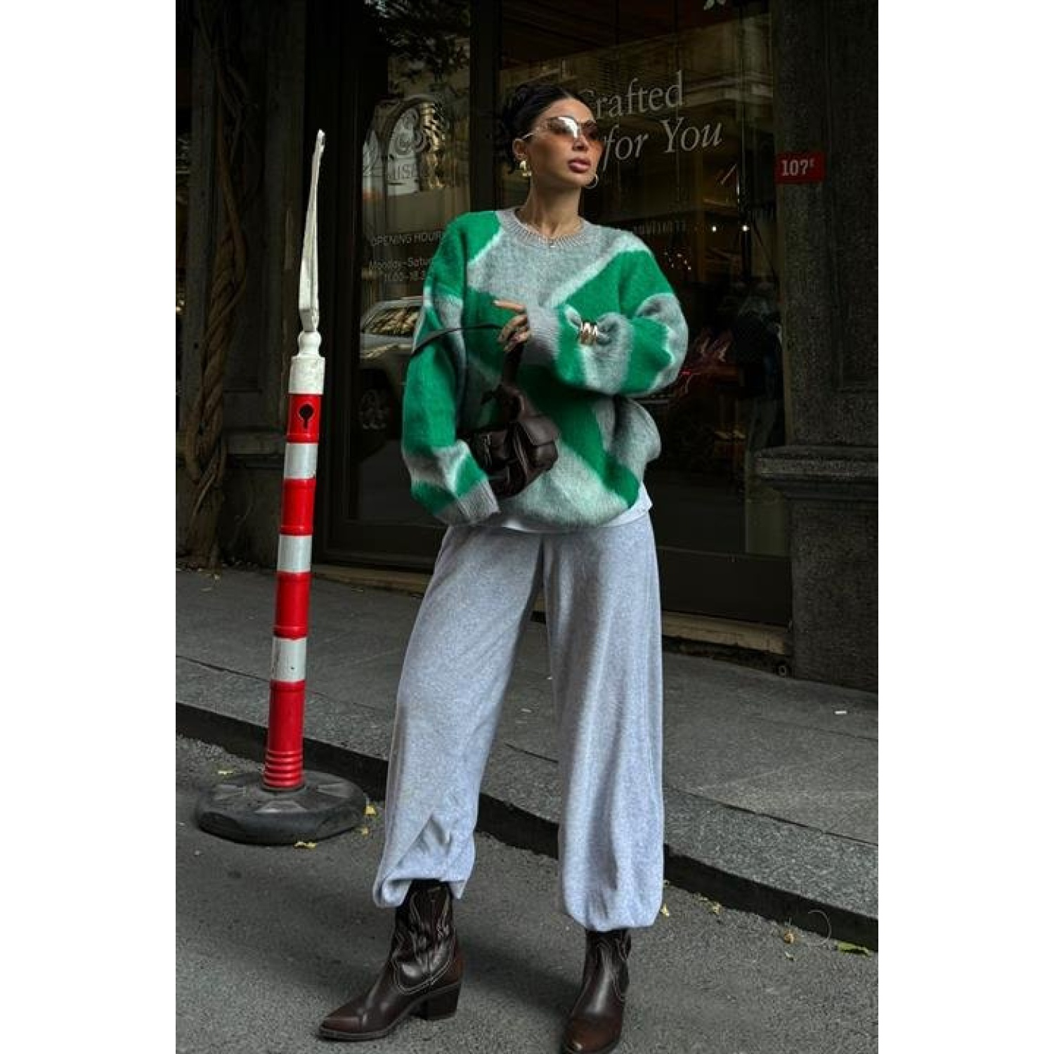 Blok Desen Neon Lucky Life Kadın Triko Kazak