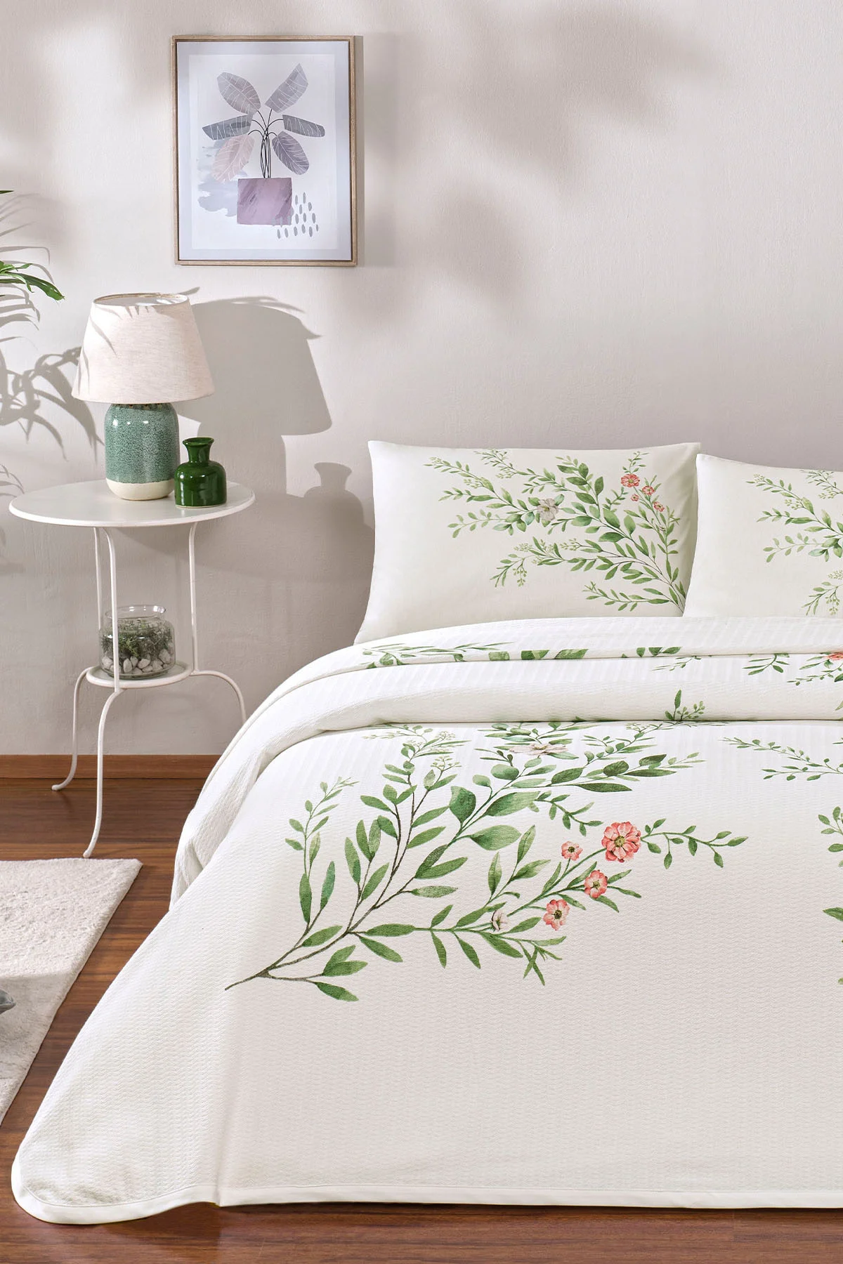 Bloomy Yeşil Çift Kişilik Pamuklu Pike Takımı