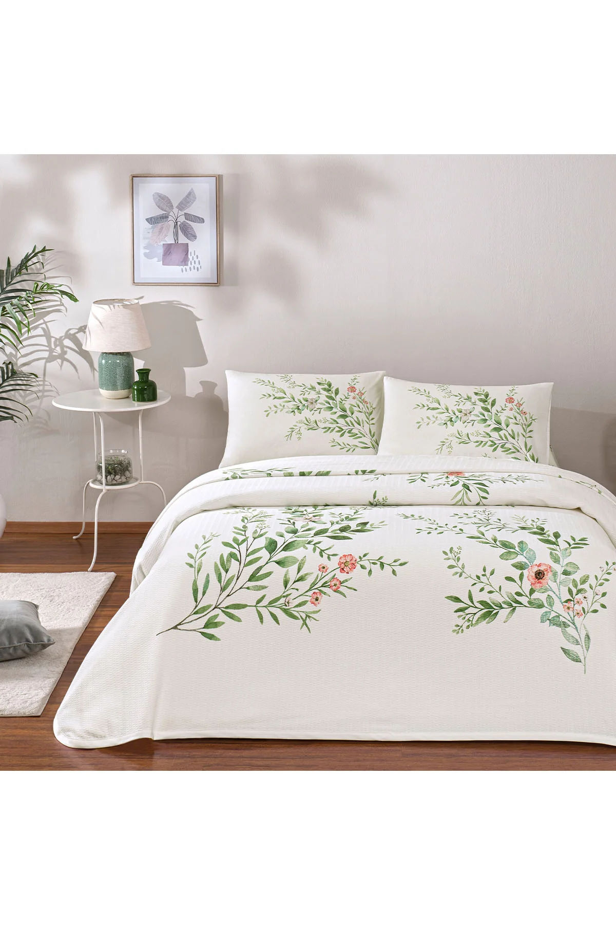 Bloomy Yeşil Çift Kişilik Pamuklu Pike Takımı