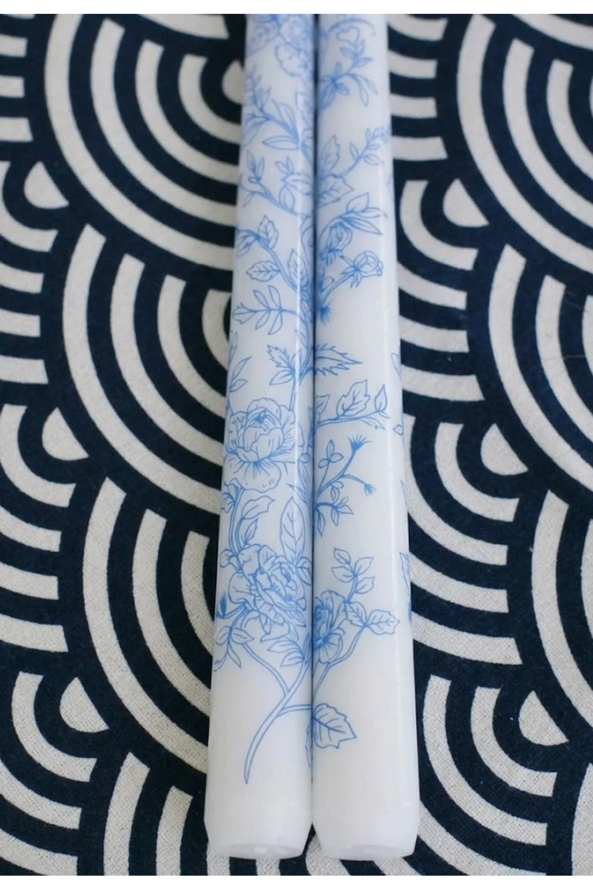 Blue Blanc Rose Desenli 2'li Şamdan Mumu