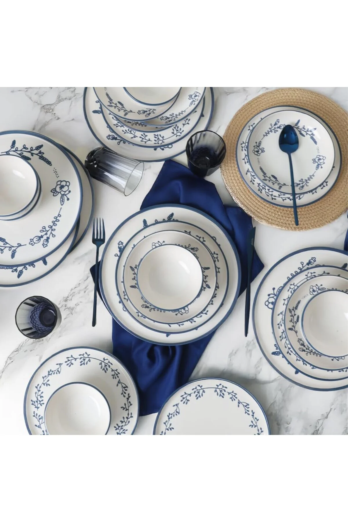 Blue Bloom Yemek Takımı 24 Parça 6 Kişilik 22810-11-12