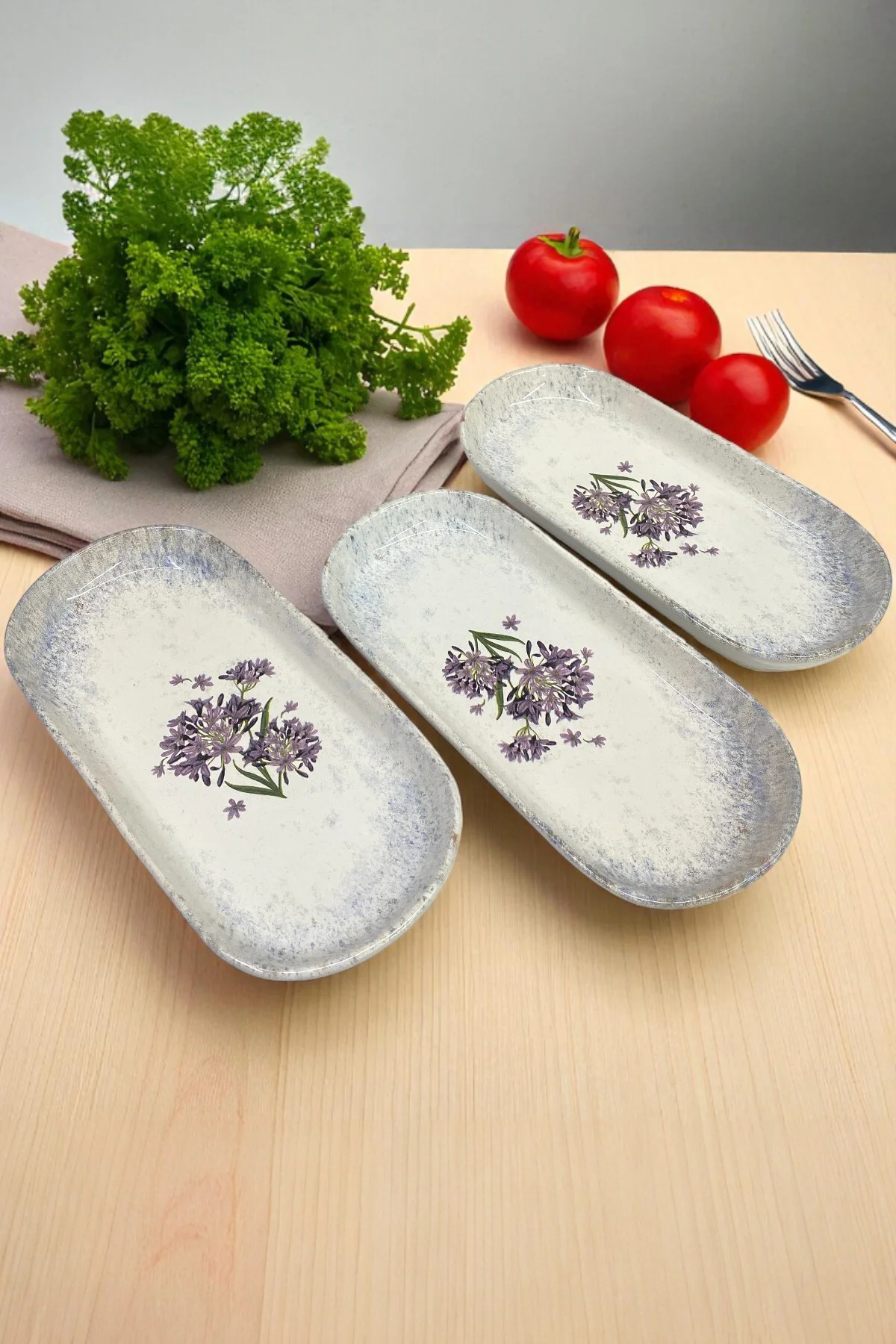 Blue Lily Noyan Kayık Salata Tabağı 26cm 3 Adet
