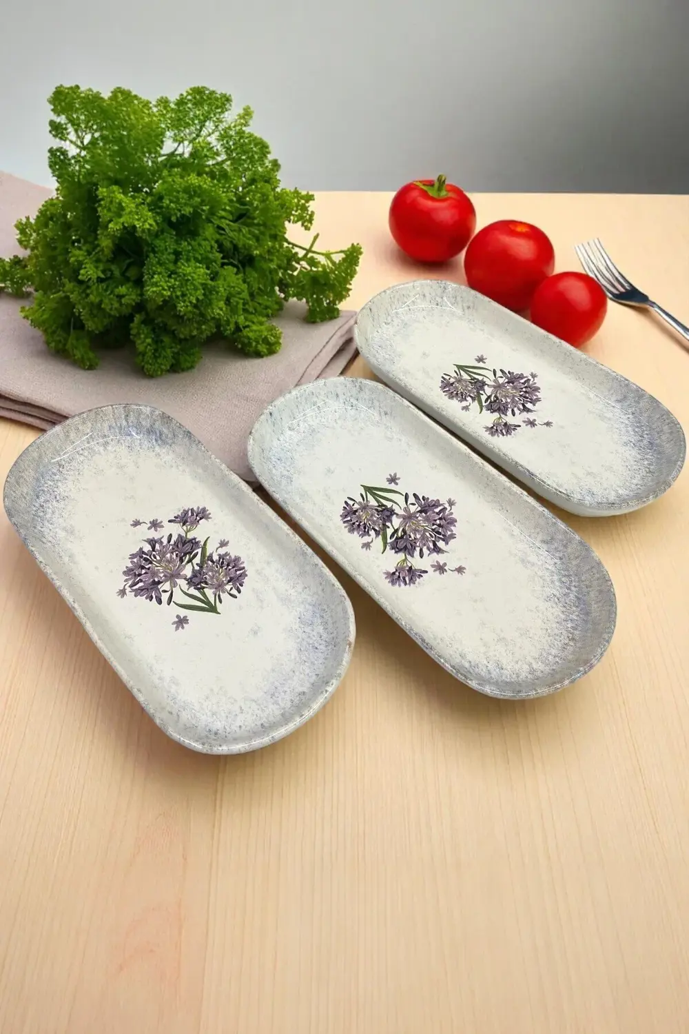 Blue Lily Noyan Kayık Salata Tabağı 26cm 3 Adet