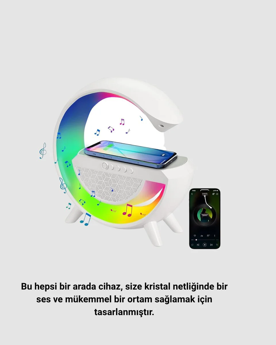 Bluetooth 5.0 Hoparlör – Kablosuz Şarj RGB Gece Lambası ve FM Radyo ile Müzik Keyfini Yükseltin