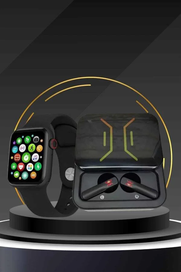 Bluetooth 5.0 Kablosuz Kulaklık & Akıllı Saat - Aktif Gürültü Engelleme, Suya Dayanıklı, 44mm Paslanmaz Çelik Kasa, Sağlık ve Spor Takibi