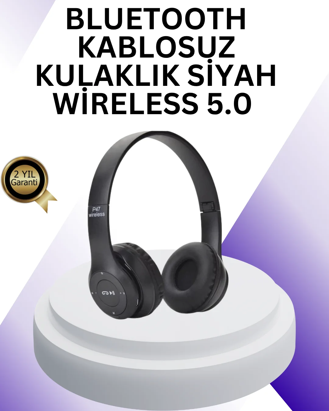 Bluetooth 5.0 Kablosuz Kulak Üstü Kulaklık | Stereo Ses ve Katlan