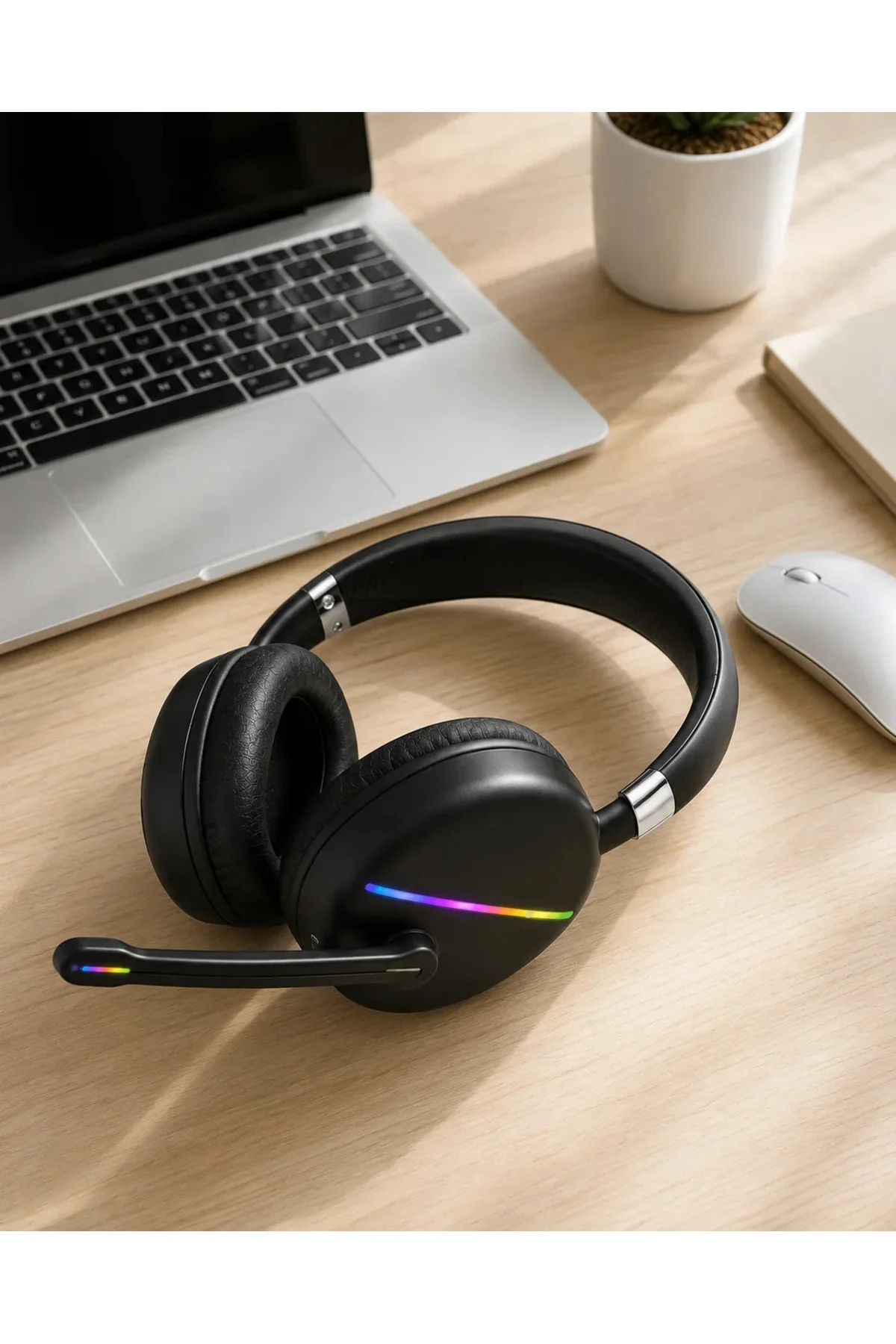 Bluetooth 5.0 Kablosuz Kulak Üstü Kulaklık krofonlu RGB Aydınlatmalı