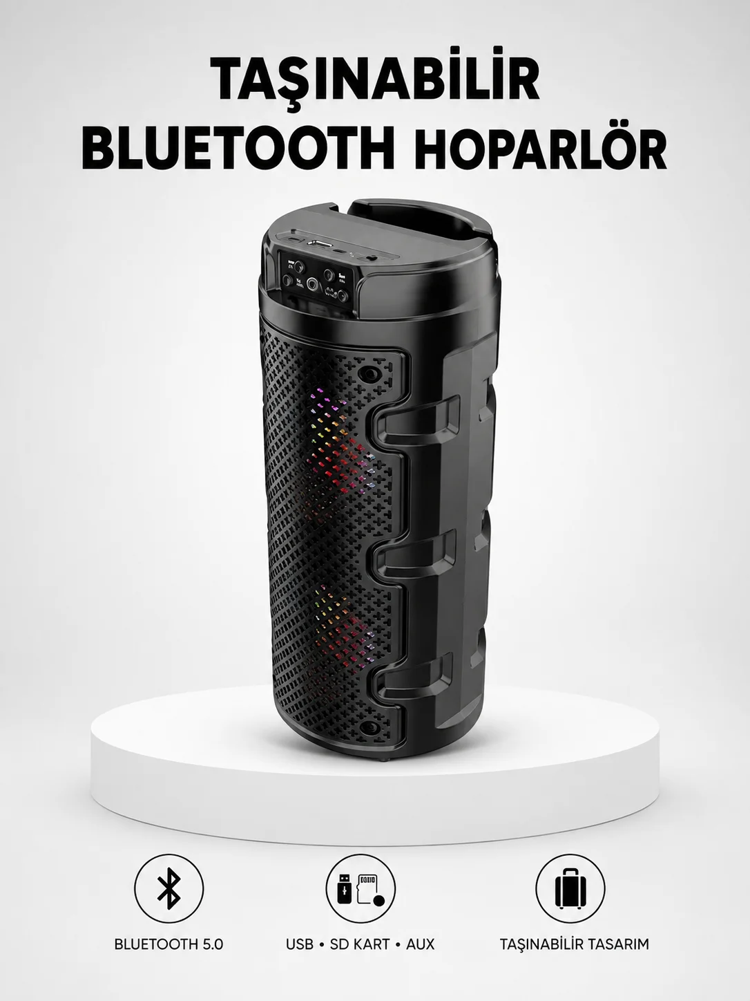 Bluetooth 5.0 Kablosuz Hoparlör Çift Sürücülü Yüksek Ses Kalitesi Kompakt Tasarım