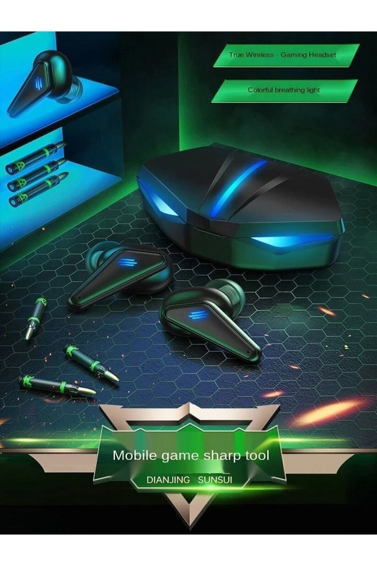 Bluetooth 5.0 Kulak İçi Oyuncu Kulaklığı, Mikrofon ve RGB Aydınlatmalı Siyah Tasarım
