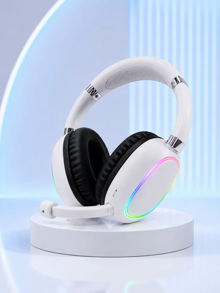 Bluetooth 5.0 RGB Aydınlatmalı Beyaz Kablosuz Kulaklık Mikrofonlu