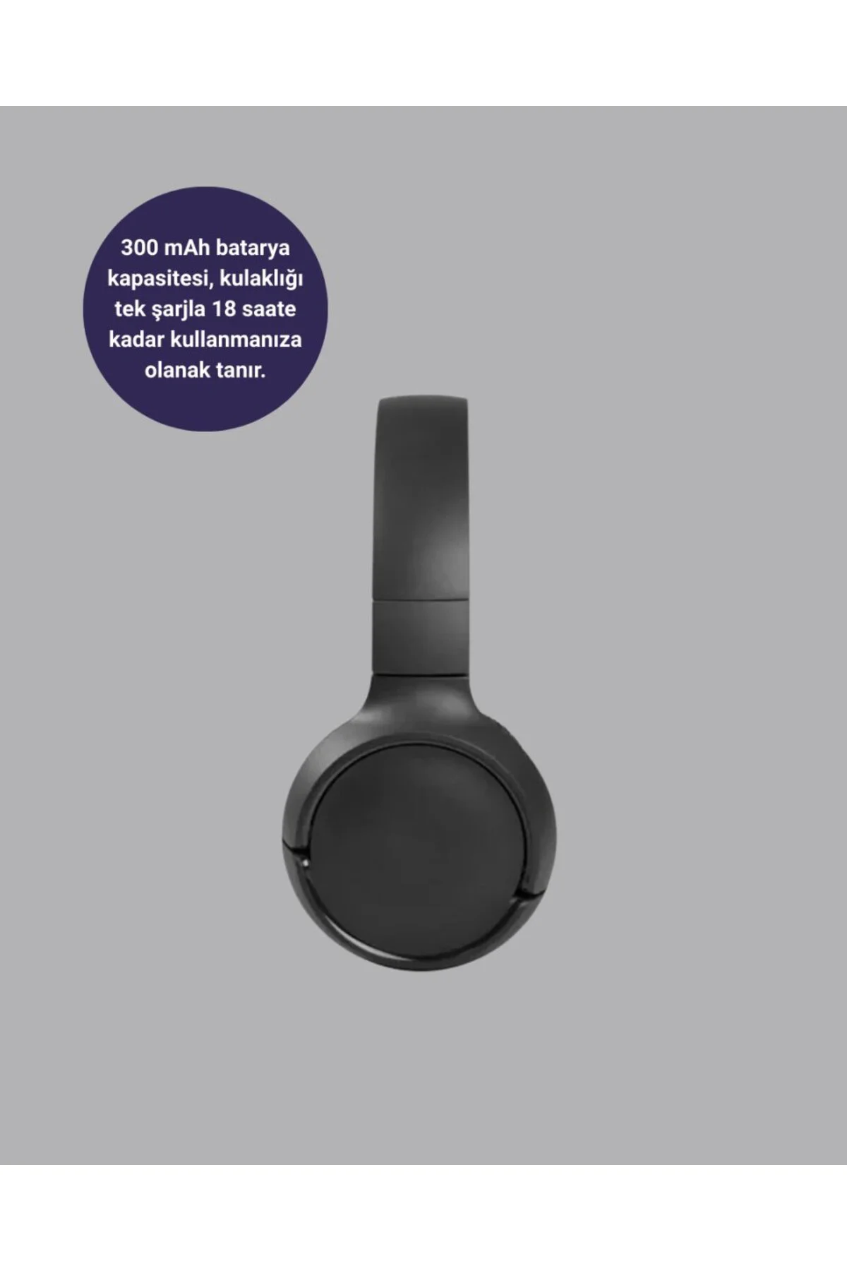 Bluetooth 5.0 Siyah Kablosuz Kulaklık 18 Saat Batarya Katlanabilir Tasarım
