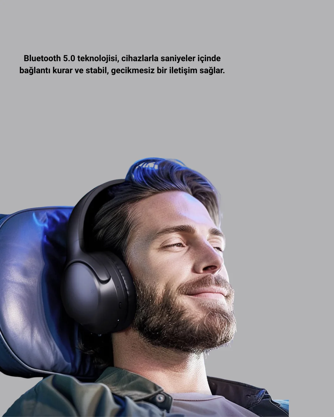 Bluetooth 5.0 Siyah Kablosuz Kulaklık 18 Saat Batarya Katlanabili