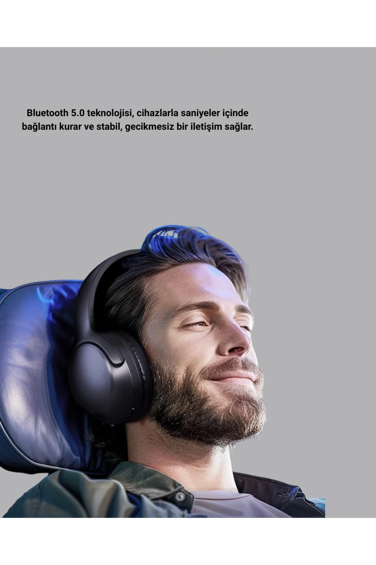 Bluetooth 5.0 Siyah Kablosuz Kulaklık 18 Saat Batarya Katlanabili