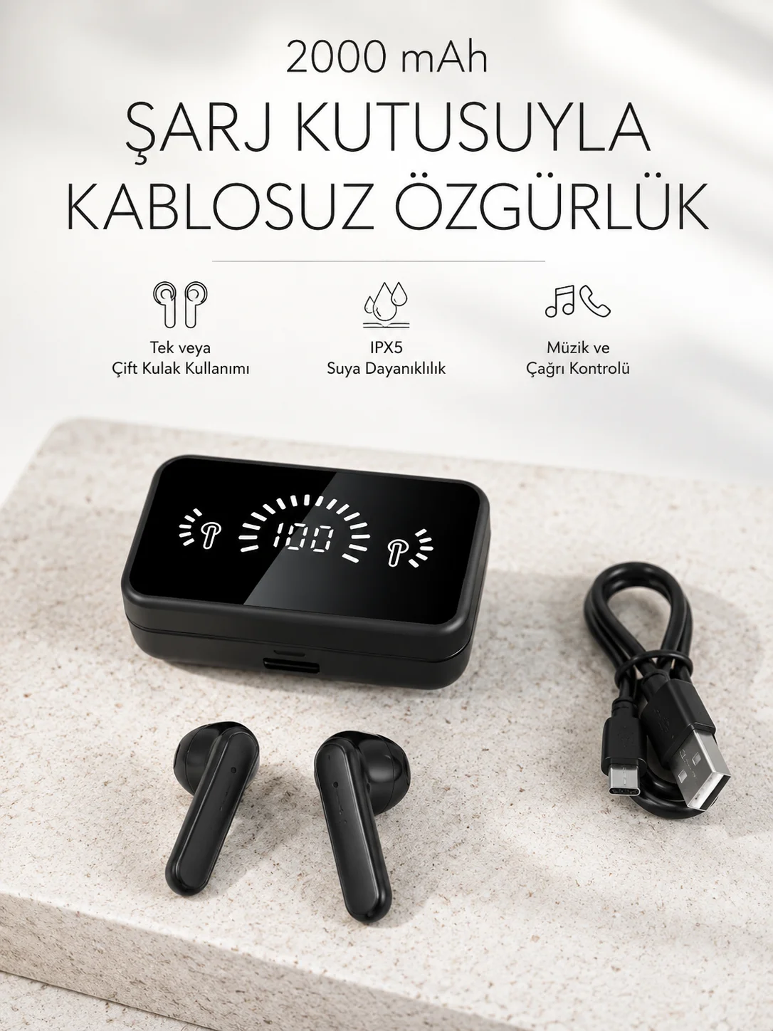 Bluetooth 5.1 Destekli  bluetooth kulaklık – ANC ve Stereo Sesli