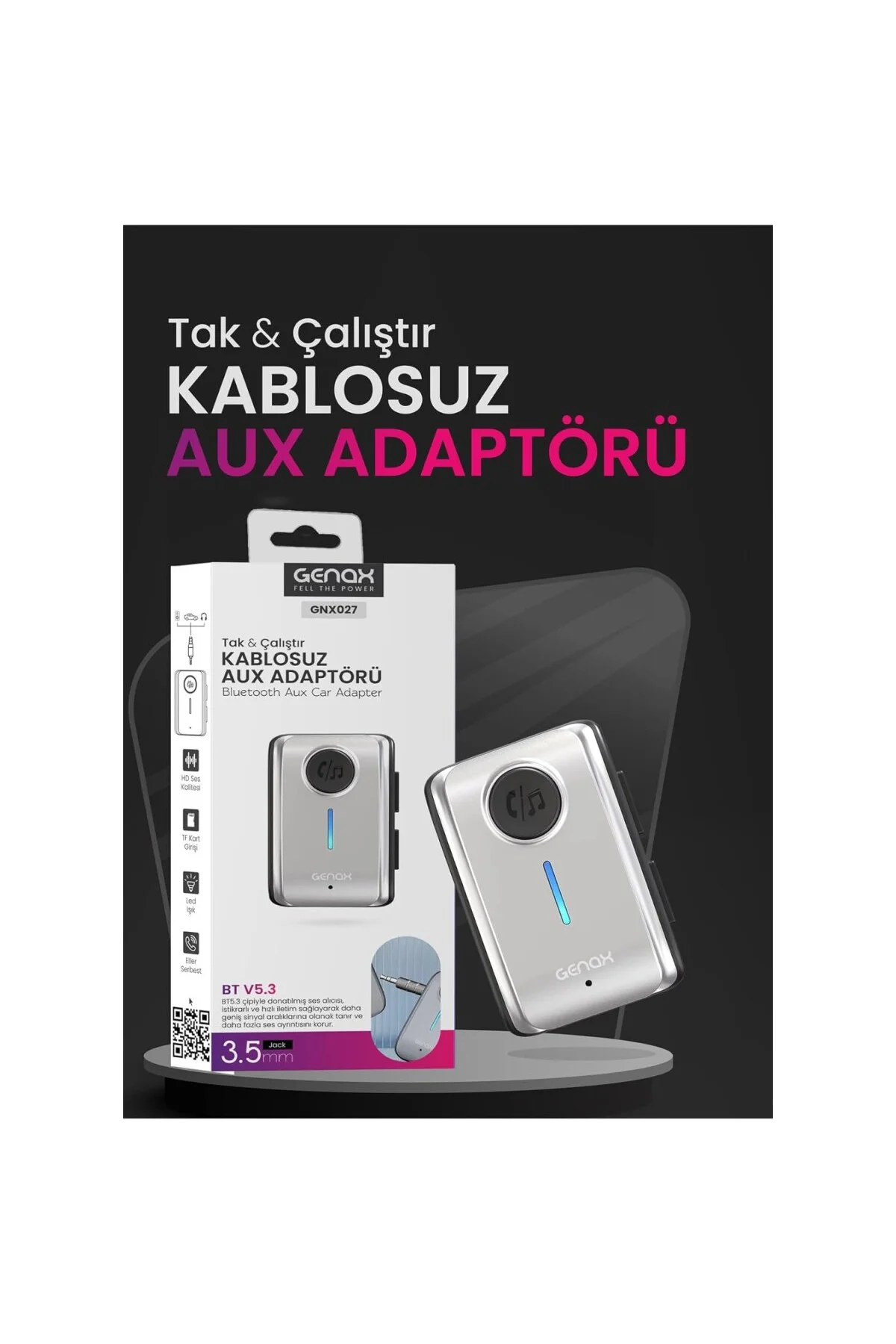 Bluetooth 5.3 Araç Kiti Kablosuz Stereo Ses Adaptörü, 027GNXY169